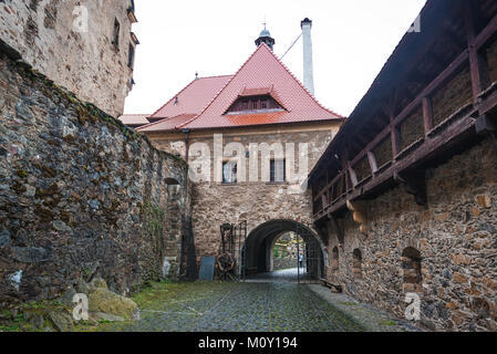 A complex of Czocha Castle buildings in Sucha village, Lower Silesian Voivodeship of Poland Stock Photo