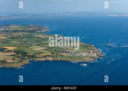 Aerial view of the lighthouse of the Pointe Saint Mathieu facing the ...