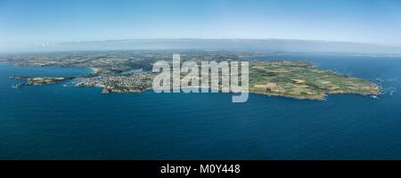 France,Finistere,Le Conquet,Pointe Saint Mathieu to Pointe de Kermorvan coast (aerial view) Stock Photo