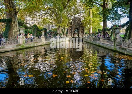 France,Paris,Odeon district,Luxembourg garden,public garden created in 1612 by Marie de Medicis,Medicis fountain Stock Photo