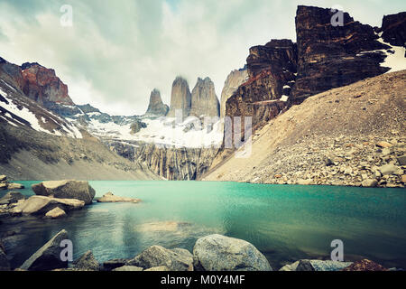 Torres del Paine National Park, color toned picture, Patagonia, Chile. Stock Photo