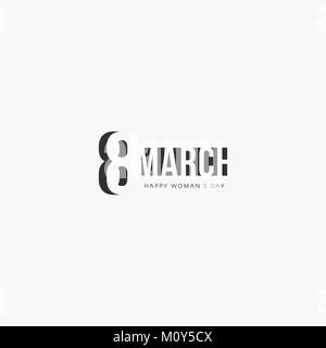 8 March, Happy International Women's Day, Black negative space vector logo. Stock Vector