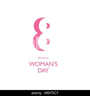8th March, pink color symbol, negative space stylish vector logo template. Stock Vector