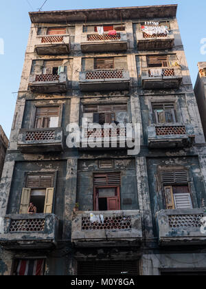 Decrepit soviet style building in Havana, Cuba Stock Photo