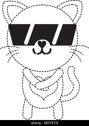 dotted shape happy cat cute feline animal with sunglasses Stock Vector