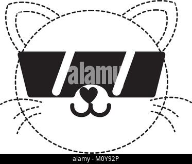 dotted shape happy cat head cute animal with sunglasses Stock Vector