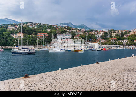 View on marina and Jadran swimming pool in Herceg Novi city on the Adriatic Sea coast in Montenegro Stock Photo
