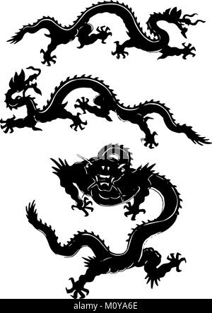 Dragon tattoos. Set of black and white vector illustrations Stock ...