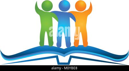 Book and friendship people hugging logo icon vector educational concept symbol on white background template Stock Vector