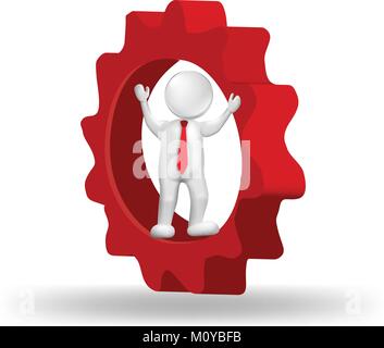 Red gear 3D man logo vector Stock Vector