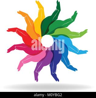 Hands colorful diversity people help concept logo vector Stock Vector