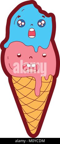 line color cute ice cream of two balls kawaii with cornet Stock Vector