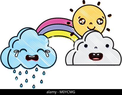 grated nature sun and clouds kawaii weather Stock Vector Image & Art ...