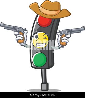 Cowboy traffic light character cartoon Stock Vector