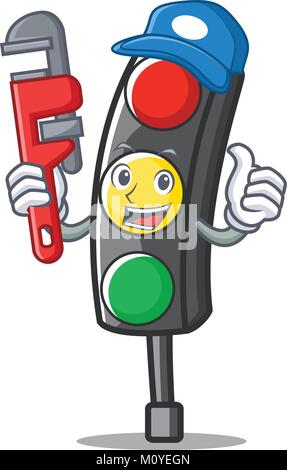 Plumber traffic light character cartoon Stock Vector