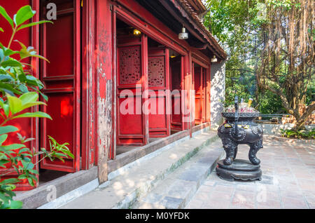 Hanoi,Vietnam - November 2,2017 : Exterior view of Ngoc Son Temple it known as 'The Temple of the Jade Mountain' which is located at Hoan Kiem Lake. Stock Photo