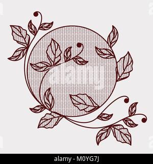 branch with leaves lace ornament circular in monochrome silhouette Stock Vector