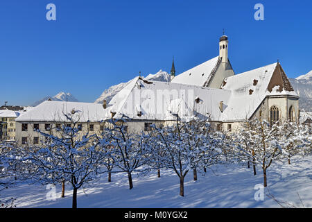 Franziskanerkloster exterior view in winter,Schwaz,Tyrol,Austria Stock Photo