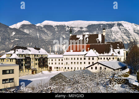 Franziskanerkloster exterior view in winter,Stanser-Joch,Schwaz,Tyrol,Austria Stock Photo