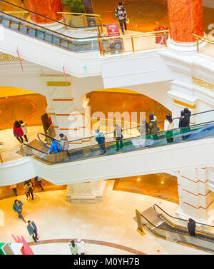 SHANGHAI, CHINA - DECEMBER 28, 2016: Escalators at Global Harbor  is a large shopping mall in Shanghai, China. It has a floor area of 480,000 square m Stock Photo