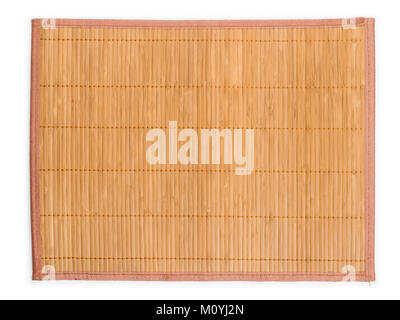Bamboo wooden mat close up. Top view isolated on white Stock Photo