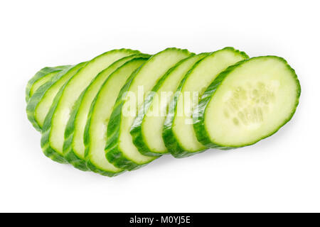 Green cucumber slices isolated on white Stock Photo