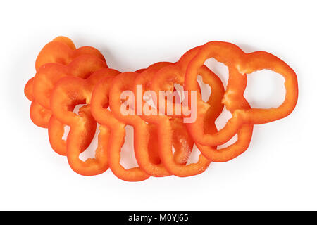 Red pepper slices isolated on white. Top view. Clipping path included Stock Photo