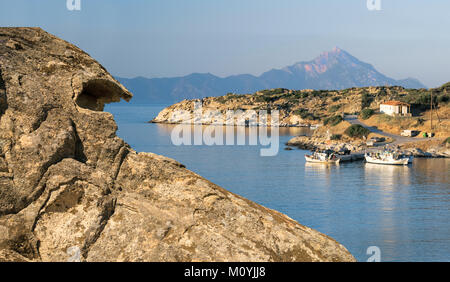 Sithonia, view over Aegean Sea towards Mt. Athos late afternoon Stock Photo