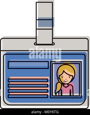 identification card with half body woman picture with pigtail hairstyle in watercolor silhouette Stock Vector