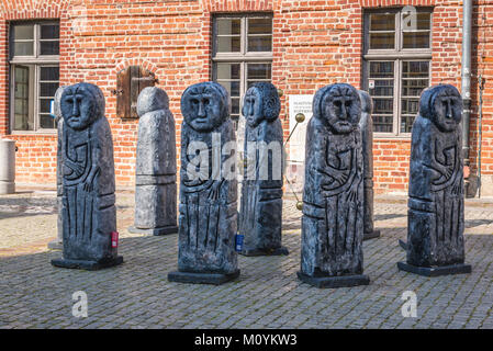 'Copernicus Solar System' art installation made of traditional stone sculptures in front of former City Hall on the Old Town in Olsztyn, Poland Stock Photo