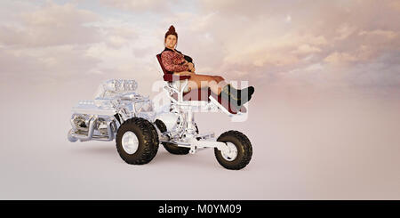 Woman riding powerful luxury tricycle Stock Photo