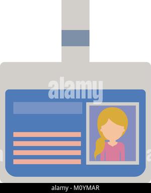 identification card with half body woman picture with pigtail hairstyle in colorful silhouette Stock Vector