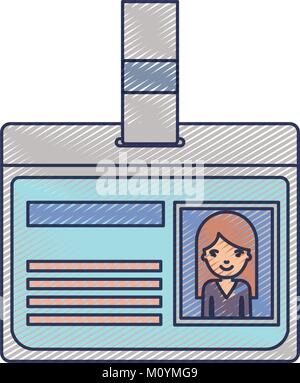 identification card with half body woman picture with long straight hair in colored crayon silhouette Stock Vector