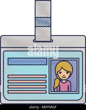 identification card with half body woman picture with pigtail hairstyle in colored crayon silhouette Stock Vector