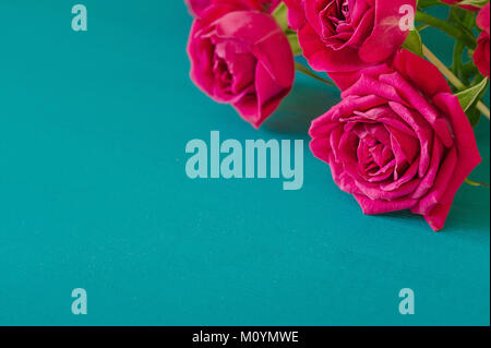 Red roses bouquet with free space for text. Mother's Day, Happy birthday , Women's Day. Stock Photo