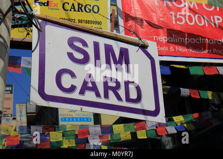 Sim card sold signage in Kathmandu Nepal. Stock Photo