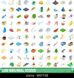 100 brumal icons set, isometric 3d style Stock Vector
