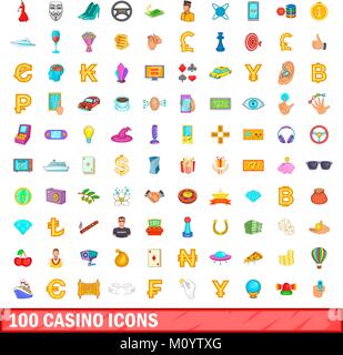 100 casino icons set, cartoon style Stock Vector