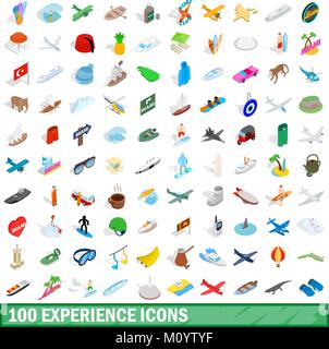 100 experience icons set, isometric 3d style Stock Vector