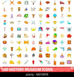 100 history museum icons set, cartoon style Stock Vector