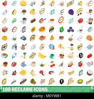 100 reclame icons set, isometric 3d style Stock Vector