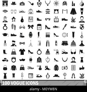 100 vogue icons set, simple style  Stock Vector