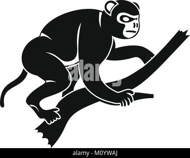 Monkey is climbing up on a tree icon, simple style Stock Vector