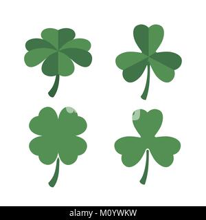 clovers set of four and three leaves in colorful silhouette over white background Stock Vector