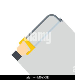 Hacksaw in man hand icon, flat style Stock Vector