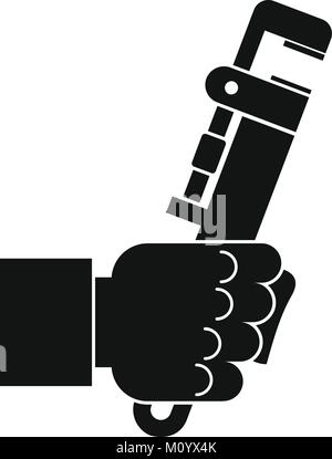 Hacksaw in man hand icon, simple style Stock Vector