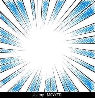 blue halftone radial speed lines for comic book Stock Vector