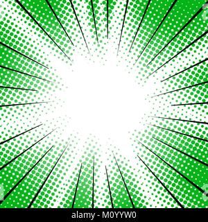 green radial motion lines halftone for manga superhero Stock Vector