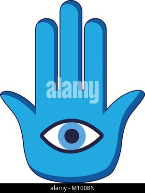Blue palm with eye icon, cartoon style Stock Vector