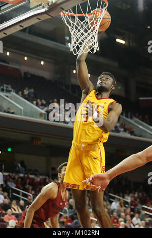 January 26, 2018: USC Trojans forward Chimezie Metu (4) dunks the ball in the first half in the game between the Stanford Cardinal and the USC Trojans, The Galen Center in Los Angeles, CA